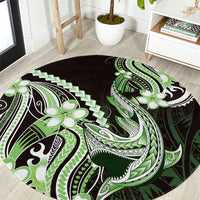 Green Black Aloha Hawaii Round Carpet Polynesian Shark Tattoo Plumeria