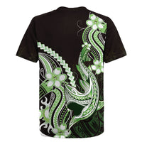 Green Black Aloha Hawaii Rugby Jersey Polynesian Shark Tattoo Plumeria