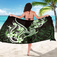 Green Black Aloha Hawaii Sarong Polynesian Shark Tattoo Plumeria