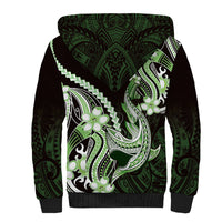 Green Black Aloha Hawaii Sherpa Hoodie Polynesian Shark Tattoo Plumeria