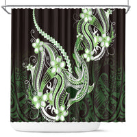 Green Black Aloha Hawaii Shower Curtain Polynesian Shark Tattoo Plumeria