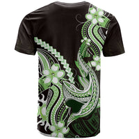 Green Black Aloha Hawaii T Shirt Polynesian Shark Tattoo Plumeria