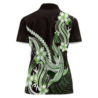 Green Black Aloha Hawaii Women Polo Shirt Polynesian Shark Tattoo Plumeria
