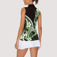 Green Black Aloha Hawaii Women Sleeveless Polo Shirt Polynesian Shark Tattoo Plumeria