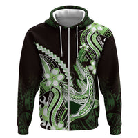 Green Black Aloha Hawaii Zip Hoodie Polynesian Shark Tattoo Plumeria