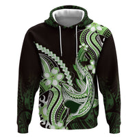 Green Black Aloha Hawaii Zip Hoodie Polynesian Shark Tattoo Plumeria