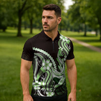 Green Black Aloha Hawaii Zipper Polo Shirt Polynesian Shark Tattoo Plumeria LT14 - Polynesian Pride