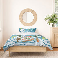 Hawaii Summer Christmas Bedding Set Surfing Santa Shaka Catch The Wave