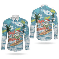 Hawaii Summer Christmas Couples Matching Mermaid Dress and Long Sleeve Button Shirt Surfing Santa Shaka Catch The Wave LT14 - Polynesian Pride
