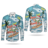 Hawaii Summer Christmas Couples Matching Off Shoulder Maxi Dress and Long Sleeve Button Shirt Surfing Santa Shaka Catch The Wave LT14 - Polynesian Pride