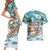 Hawaii Summer Christmas Couples Matching Short Sleeve Bodycon Dress and Hawaiian Shirt Surfing Santa Shaka Catch The Wave LT14 - Polynesian Pride