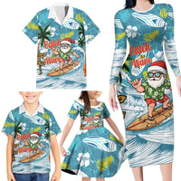 Hawaii Summer Christmas Family Matching Long Sleeve Bodycon Dress and Hawaiian Shirt Surfing Santa Shaka Catch The Wave