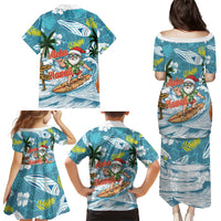 Hawaii Summer Christmas Family Matching Puletasi and Hawaiian Shirt Surfing Santa Shaka Catch The Wave LT14 Mom's Dress Teal - Polynesian Pride