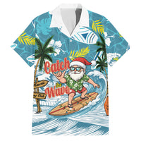 Hawaii Summer Christmas Family Matching Puletasi and Hawaiian Shirt Surfing Santa Shaka Catch The Wave LT14 Dad's Shirt - Short Sleeve Teal - Polynesian Pride