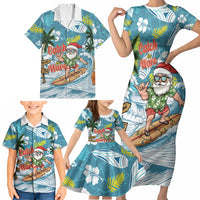 Hawaii Summer Christmas Family Matching Short Sleeve Bodycon Dress and Hawaiian Shirt Surfing Santa Shaka Catch The Wave LT14 - Polynesian Pride
