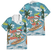 Hawaii Summer Christmas Family Matching Short Sleeve Bodycon Dress and Hawaiian Shirt Surfing Santa Shaka Catch The Wave LT14 Dad's Shirt - Short Sleeve Teal - Polynesian Pride