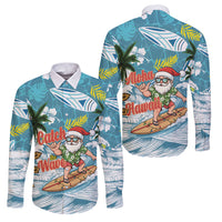 Hawaii Summer Christmas Family Matching Short Sleeve Bodycon Dress and Hawaiian Shirt Surfing Santa Shaka Catch The Wave LT14 Dad's Shirt - Long Sleeve Teal - Polynesian Pride