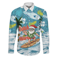 Hawaii Summer Christmas Family Matching Short Sleeve Bodycon Dress and Hawaiian Shirt Surfing Santa Shaka Catch The Wave LT14 Daughter's Dress Teal - Polynesian Pride
