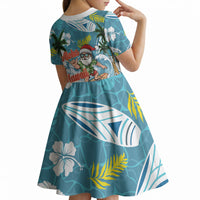 Hawaii Summer Christmas Kid Short Sleeve Dress Surfing Santa Shaka Catch The Wave LT14 - Polynesian Pride