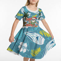 Hawaii Summer Christmas Kid Short Sleeve Dress Surfing Santa Shaka Catch The Wave LT14 - Polynesian Pride