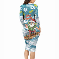 Hawaii Summer Christmas Long Sleeve Bodycon Dress Surfing Santa Shaka Catch The Wave LT14 - Polynesian Pride