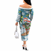 Hawaii Summer Christmas Off The Shoulder Long Sleeve Dress Surfing Santa Shaka Catch The Wave LT14 - Polynesian Pride