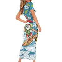 Hawaii Summer Christmas Short Sleeve Bodycon Dress Surfing Santa Shaka Catch The Wave LT14 - Polynesian Pride