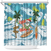 Hawaii Summer Christmas Shower Curtain Surfing Santa Shaka Catch The Wave