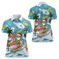 Hawaii Summer Christmas Women Polo Shirt Surfing Santa Shaka Catch The Wave