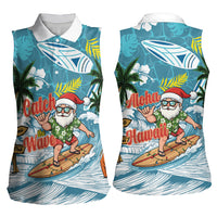 Hawaii Summer Christmas Women Sleeveless Polo Shirt Surfing Santa Shaka Catch The Wave