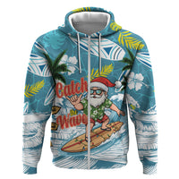 Hawaii Summer Christmas Zip Hoodie Surfing Santa Shaka Catch The Wave LT14 Zip Hoodie Teal - Polynesian Pride