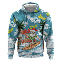 Hawaii Summer Christmas Zip Hoodie Surfing Santa Shaka Catch The Wave LT14 Pullover Hoodie Teal - Polynesian Pride