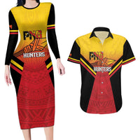 Papua New Guinea Rugby Custom Couples Matching Long Sleeve Bodycon Dress and Hawaiian Shirt Go PNG Hunters Polynesian Pattern - Polynesian Pride