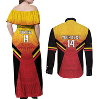 Papua New Guinea Rugby Custom Couples Matching Off Shoulder Maxi Dress and Long Sleeve Button Shirt Go PNG Hunters Polynesian Pattern - Polynesian Pride