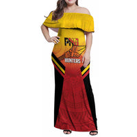 Papua New Guinea Rugby Custom Family Matching Off Shoulder Maxi Dress and Hawaiian Shirt Go PNG Hunters Polynesian Pattern - Polynesian Pride