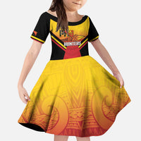 Papua New Guinea Rugby Custom Kid Short Sleeve Dress Go PNG Hunters Polynesian Pattern LT14 KID Red - Polynesian Pride