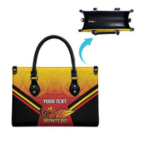 Papua New Guinea Rugby Custom Leather Bag Go PNG Hunters Polynesian Pattern - Polynesian Pride