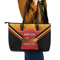 Papua New Guinea Rugby Custom Leather Tote Bag Go PNG Hunters Polynesian Pattern - Polynesian Pride