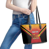 Papua New Guinea Rugby Custom Leather Tote Bag Go PNG Hunters Polynesian Pattern - Polynesian Pride