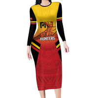 Papua New Guinea Rugby Custom Long Sleeve Bodycon Dress Go PNG Hunters Polynesian Pattern - Polynesian Pride