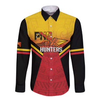 Papua New Guinea Rugby Custom Long Sleeve Button Shirt Go PNG Hunters Polynesian Pattern LT14 Unisex Red - Polynesian Pride