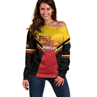 Papua New Guinea Rugby Custom Off Shoulder Sweater Go PNG Hunters Polynesian Pattern - Polynesian Pride