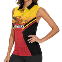 Papua New Guinea Rugby Custom Women Sleeveless Polo Shirt Go PNG Hunters Polynesian Pattern - Polynesian Pride