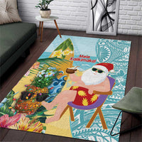 Aloha Hawaii Mele Kalikimaka Area Rug Chilling Santa With Pineapple - Polynesian Pattern LT14 Cyan - Polynesian Pride