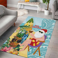 Aloha Hawaii Mele Kalikimaka Area Rug Chilling Santa With Pineapple - Polynesian Pattern LT14 - Polynesian Pride