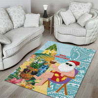 Aloha Hawaii Mele Kalikimaka Area Rug Chilling Santa With Pineapple - Polynesian Pattern LT14 - Polynesian Pride