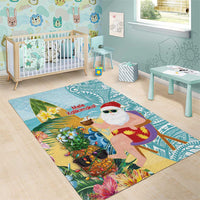 Aloha Hawaii Mele Kalikimaka Area Rug Chilling Santa With Pineapple - Polynesian Pattern LT14 - Polynesian Pride