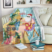 Aloha Hawaii Mele Kalikimaka Blanket Chilling Santa With Pineapple - Polynesian Pattern LT14 Cyan - Polynesian Pride