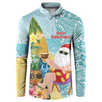 Aloha Hawaii Mele Kalikimaka Button Sweatshirt Chilling Santa With Pineapple - Polynesian Pattern LT14 Cyan - Polynesian Pride
