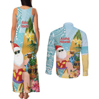 Aloha Hawaii Mele Kalikimaka Couples Matching Tank Maxi Dress and Long Sleeve Button Shirt Chilling Santa With Pineapple - Polynesian Pattern LT14 - Polynesian Pride